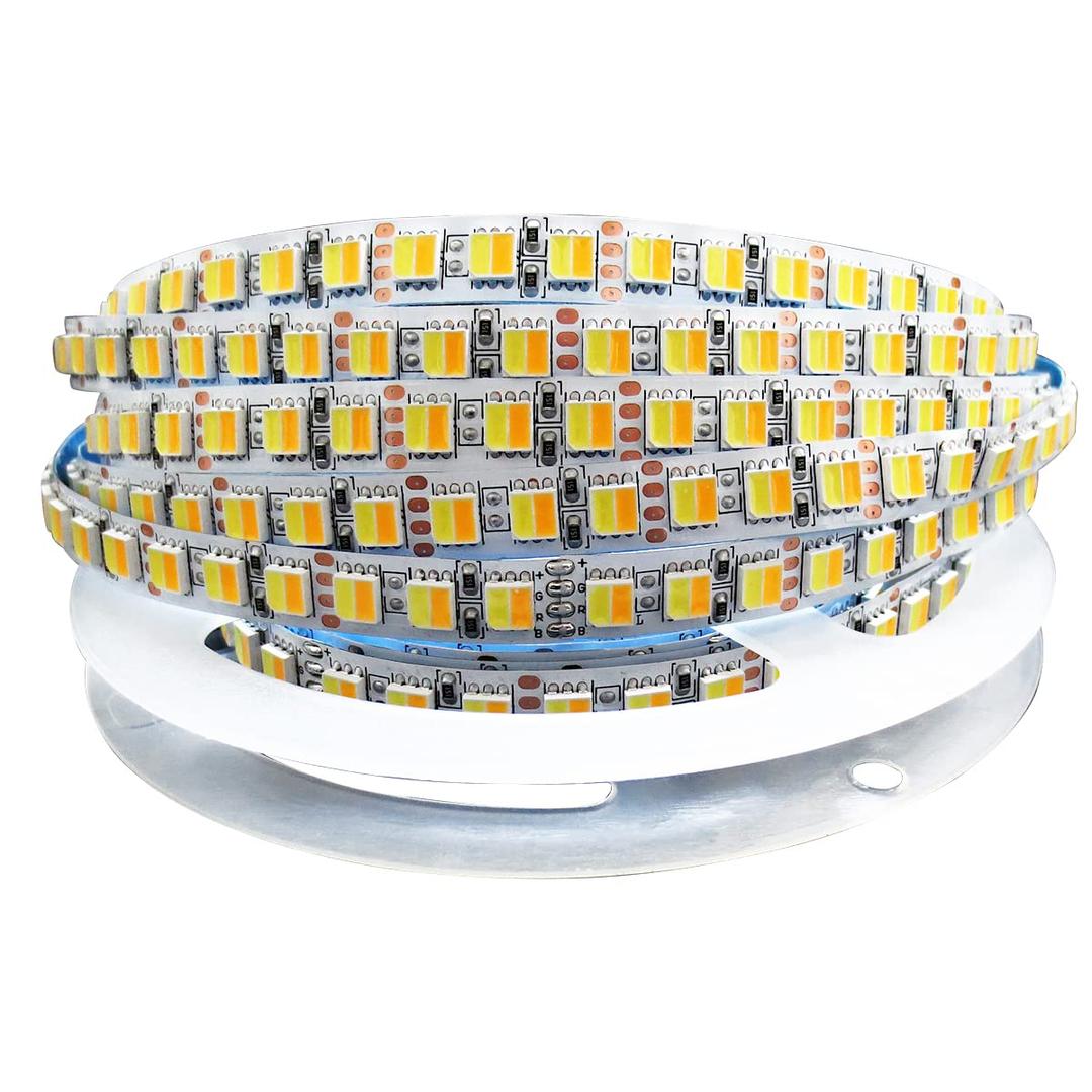 Tesfish 12V 2 in 1 LED Strip Lights, 16.4ft CCT Cold White + Warm White, Color Temperature Adjustable (2800K to 6500K) Light Strips IP20 Total 600 LEDs for Bedroom, Kitchen, Advertising Decoration