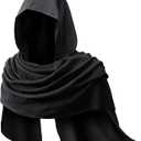 Adult Medieval Renaissance Hooded Cowl Multifunctional Scarf Shawl Cape Halloween Cosplay Costume Accessories (Black)