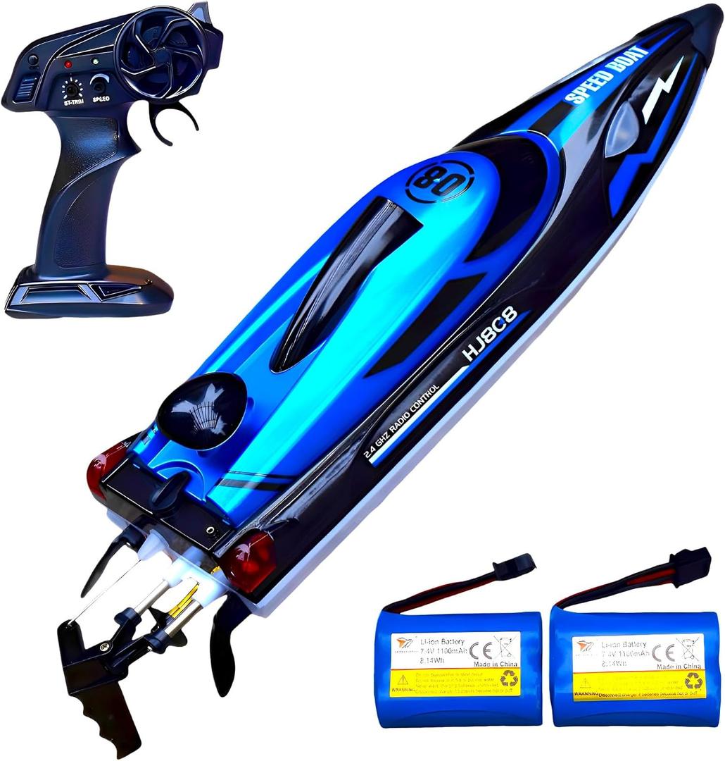 14 inch Big RC Boat Remote Control Boat for Kids and Adults, 25 KPH Fast RC Speed Boat with Two 1100mAh Batteries, Waterproof Toy Boats for Lakes Pools & River