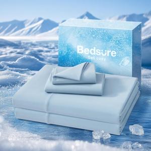 Bedsure Cooling Sheets Full Size, Cooling Bed Sheets for Hot Sleepers, Chill Cool Sheet, Deep Pocket Up to 18 Inches, Soft & Breathable Full Size Sheets, 4 Pieces, Blue