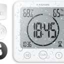 KADAMS Shower Clock Waterproof Bathroom Timer Digital Wall Clock with Countdown, Magnetic Kitchen Clock with Temperature & Humidity, Suction Cup for Kids Shower Spa Sauna Cook Bath, White