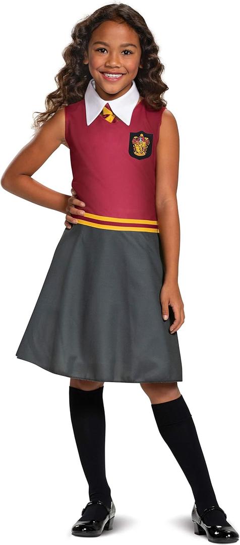 Harry Potter Dress, Official Hogwarts Wizarding World Costume Outfit, Classic Kids Size Dress with Collar and Tie (Large (10-12))