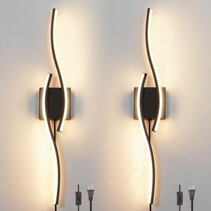 Plug in Wall Sconces Set of 2, Modern Plug in Sconce with Remote, Dimmable LED Wall Light, Wall Lamps with Plug in Cord for TV Wall Sconces, Black Sconce Lighting for Living Room, Hallway, Bedroom (27.56inch)