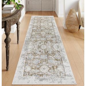 Lahome Vintage Floral Hallway Rug, 2.5X8 Ultra Thin Kitchen Runner Rug,Non Slip Washable Runners,Soft Non Shedding Carpet Runners for Bedroom Entryway Laundry Room(2.5x8ft,Khaki) (Beige)