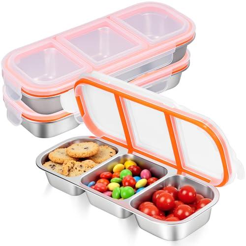 3 Pack Stainless Steel Snack Containers - Reusable 3 Compartment Snackle Box Container with Lids for Kids Adults, Divided Snack Food Storage Containers for School, Home, Travel