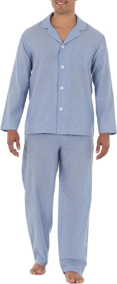 Fruit of the Loom Men's Long Sleeve Broadcloth Pajama Set (Medium)