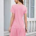 Alaster Queen Womens 2025 Summer T Shirt Pleated Dress Short Sleeve Casual Swing Tunic Dress with Pockets (Pink)