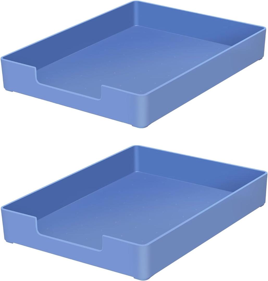 RHONZHAO Letter-Size Tray, 2 PCS A4 Plastic Stackable Paper Tray, Desk Drawer Organizer for Office, School, Home Storage (2X Blue)