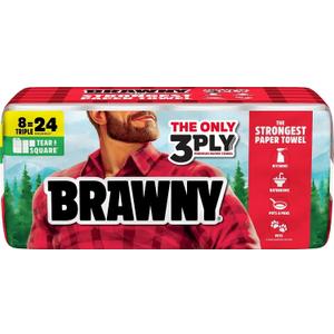 Brawny Tear-A-Square 3-Ply Paper Towels, 8 Triple Rolls = 24 Regular Rolls
Strong, absorbent, and durable to tackle any tough mess