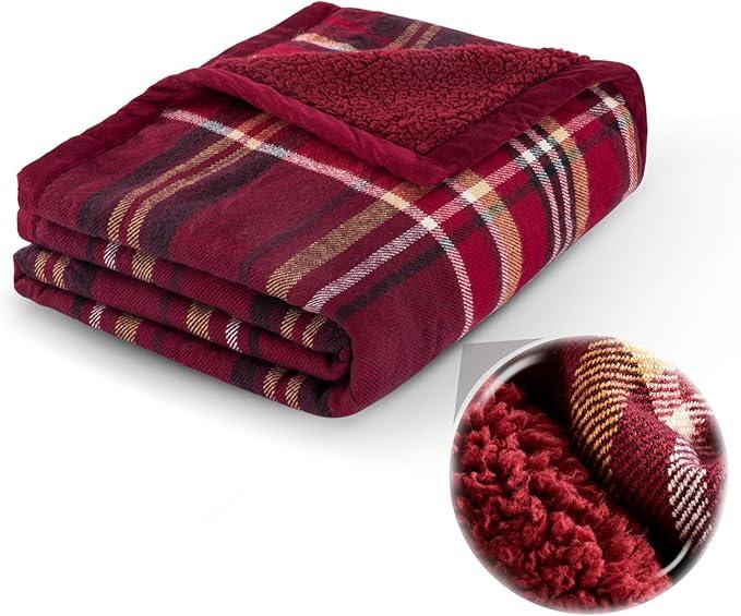 Sophia & William Throw Blanket for Couch Sofa(50x60 Inches)  Reversible Fluffy Soft Blanket, Gifts for Women, Red