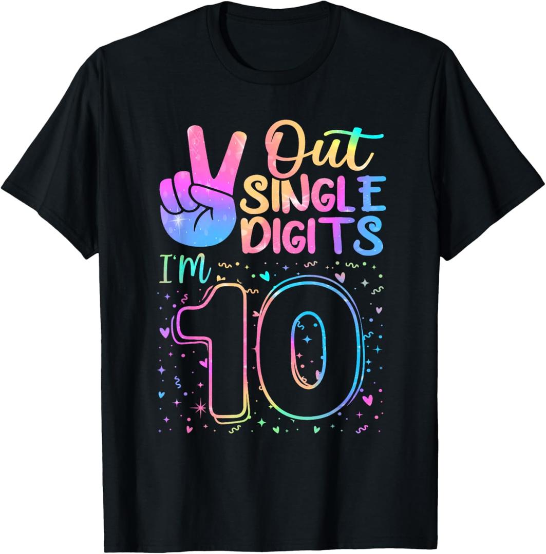 Peace Out Single Digits I'm 10 Year Old 10 Birthday Girl T-Shirt (Small, Black)