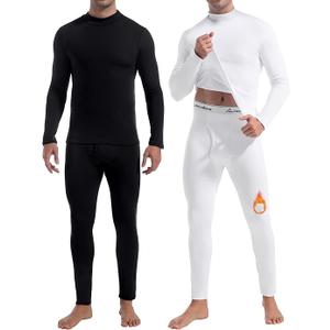 CL convallaria 2 Pack Thermal Underwear for Men Long Johns Fleece Lined Base Layer Set Winter Bottom Top L