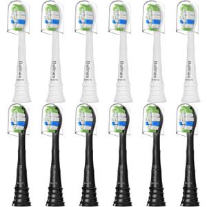 Replacement Toothbrush Heads Compatible with Philips Sonicare, Brush Head for Phillips Sonicare C-1 C-2 4100 5100 5300 6100 Electric Toothbrushes, White/Black, 12 Count