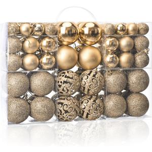 MeetXmas 100PCS Christmas Balls Ornaments, Champagne Shatterproof Hanging Xmas Tree Decorations