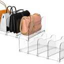 SURETIVIAN 2-Pack Purse Organizers for Closet, Adjustable Small Shelf Divider Rack for Closet, Clear Handbag Storage Organizer, Plastic Bookshelf Separator Divider for Bedroom Living Room Office