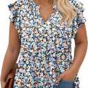VISLILY Womens-Plus-Size-Summer-Tops Cute Notched V Neck T Shirts Dressy Ruffle Short Sleeve Blouses Trendy Casual Tunics Tee, 2XL