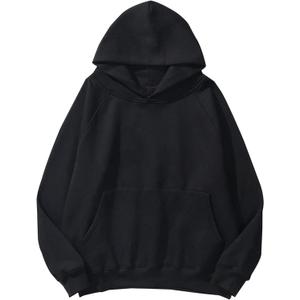 Lauweion Women Solid Basic Fleece Letter Loose Hoodie Sweatshirt Long Sleeve Kangaroo Pocket Drop Shoulder Pullovers Top (Medium, Black)