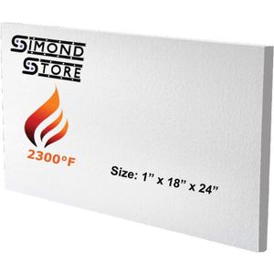 SIMOND STORE Ceramic Fiber Insulation Board - 2300F, 1" x 18" x 24", Ceramic Thermal Insulation Board for Wood Stoves Fireplaces Furnaces Forges Kilns Boilers Pizza Ovens, Baffle Board, Pack of 1