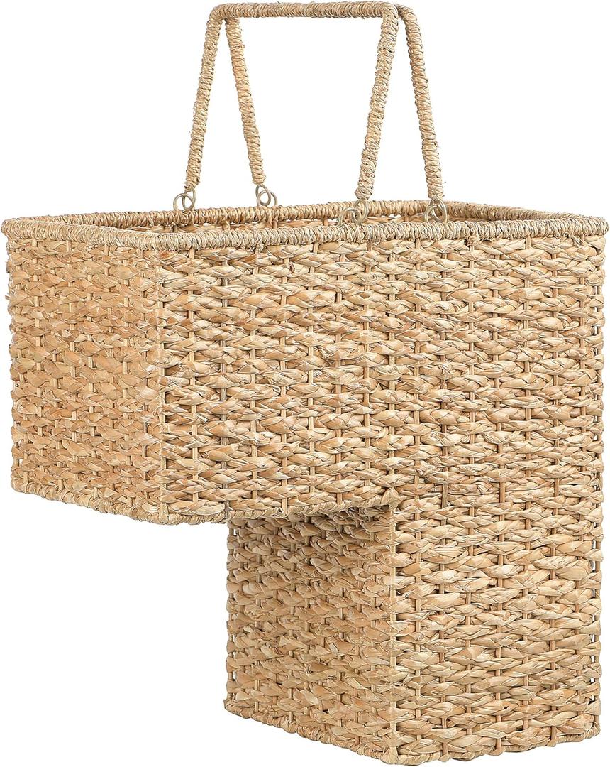 Creative Co-Op Woven Bankuan Rope Stair Basket with Handles, Natural
