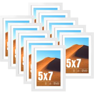 5x7 Picture Frame White Set of 10, Display 4x6 with Mat or 5 x 7 Without Mat Picture, Photo Frame Collage for Wall Gallery or Table Deco, Hanging or Tabletop Display