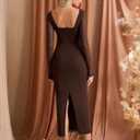 KUTUMAI Corset Lace Long Sleeve Formal Dress Back Slit Bodycon Fall Cocktail Wedding Guest Dresses S