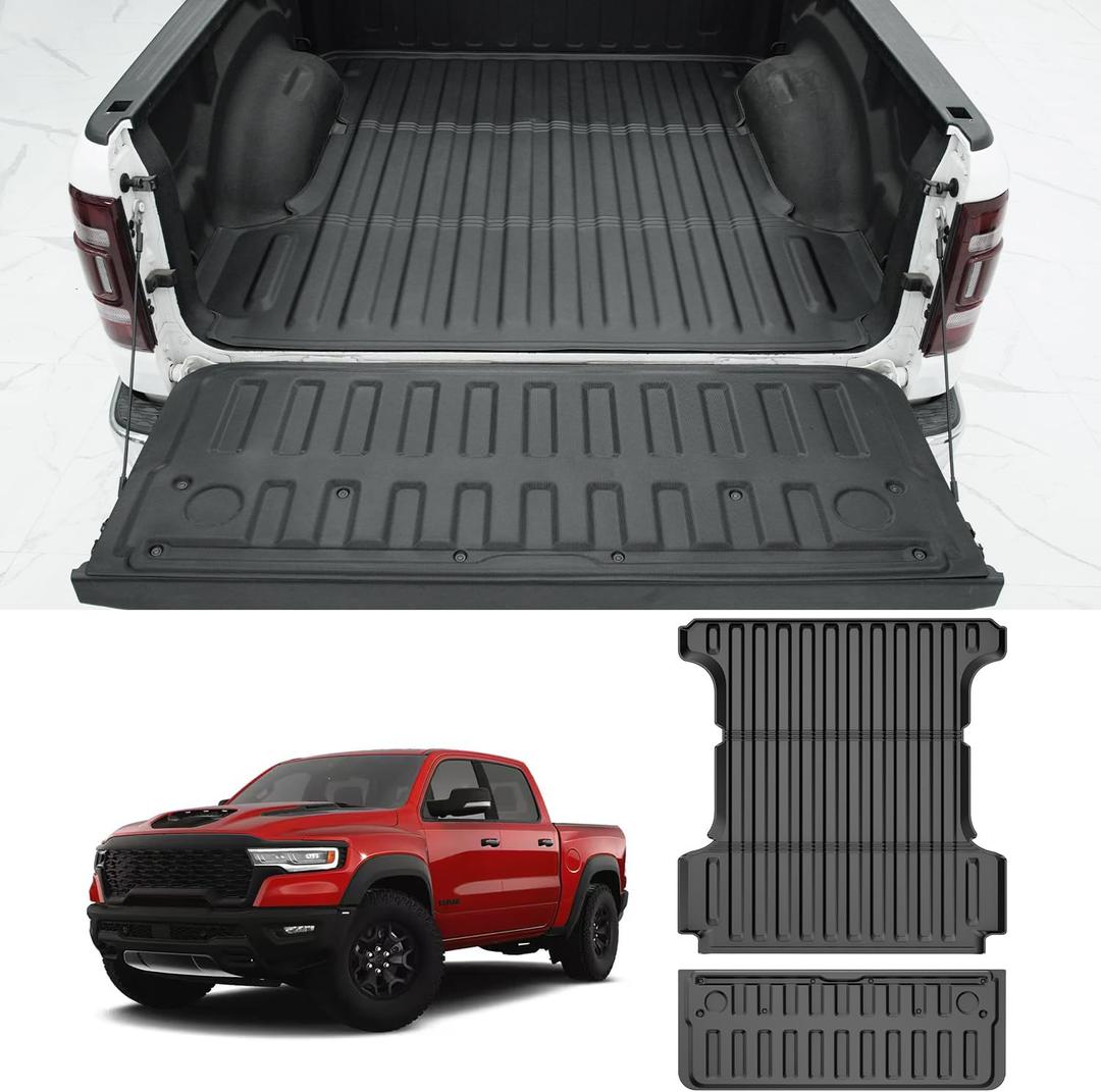 Ram 1500 5.7FT Truck Bed Mat & Tailgate Mat (Not for RamBox/Classic) - AOMSAZTO Bed Liner Fit for 2019-2025 Dodge Ram 1500 5'7" Short Bed All Weather Bed Mat for Ram 1500 Accessories