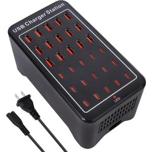 150W(30A) USB Charging Station, 30-Port USB C Charger Block, Multiple Desktop/Wall Fast Charger with Intelligent Protection Compatible with iPhone, iPad, Tablets, Smartphones
