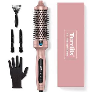 Terviiix Thermal Brush Get Voluminous Style, Quick Heating Hot Brush, Ceramic Tourmaline Ionic Heated Curling Iron, Digital Display 9 Temperatures Curling Wand, Dual Voltage, 1.5 Inch