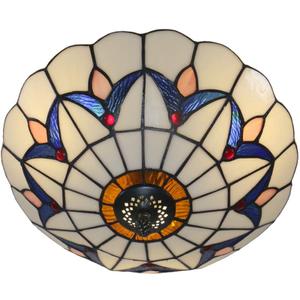 12 Inch Vintage Chandeliers Light Tiffany Style Stained Glass Ceiling Light Stained Glass Flush Mount Ceiling Lighting Fixtures (12 Inch WB)