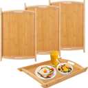 4 Pack 17.3 Inch Large Bamboo Serving Tray with Handle, Decorative Bamboo Breakfast Tray for Breakfast, Kitchen, Outdoor Picnic, Snack (17.3 x 12 x 1.2 Inch)