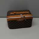 BOYATU Travel Makeup Bag Cosmetic Bags for Women: 3 Pcs Set Large Portable Make up Bag with Handle - Vegan Leather Toiletry Bags with Compartments - Makeup Organizer for Travel Essentials(A-1-Coffee)