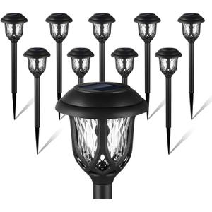 10 Pack Solar Lights Outdoor Decorative, Solar Pathway Lights Outdoor, Solar Powered Garden Yard Lights for Walkway Sidewalk Driveway. (Black, Cool White)
