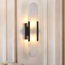 19.7" Alabaster Wall Sconce Natural Marble Sconce Indoor Mid Century Modern Wall Light Oval Stone Lampshade Vanity Light Fixtures for Living Room Bedroom Dining Room Hallway (Black)