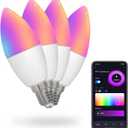 MoesGo Smart Candelabra Led Light Bulbs, WiFi E12 Smart Bulbs, 2700K-6500K CW& RGB Dimmable, Smart Life/Tuya APP Remote Control, Work with Alexa/Google Home, 470lm 5W (40W Equivalent) 4 Pack No Hub