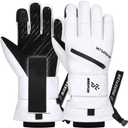 Ski Gloves with Wrist Guards Low Profile,Double-Side Wrist Protection Pair Snowboarding Gloves (Small, White)