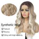 Ash Blonde Balayage Blonde Lace Front Wig, Middle Part 20 Inch HD Lace Wig, Dark Brown to Golden Blonde Highlight M Hairline Natural Fit Natural Wavy Ombre Synthetic Heat Resistant Fiber