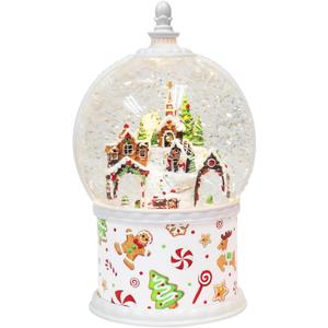Moments In Time Lighted Gingerbread Snow Globe Water Spinning Glitter Christmas Decoration 11.7H LED Hand-Painted Polyresin Holiday Decor Battery Operated Festive Centerpiece