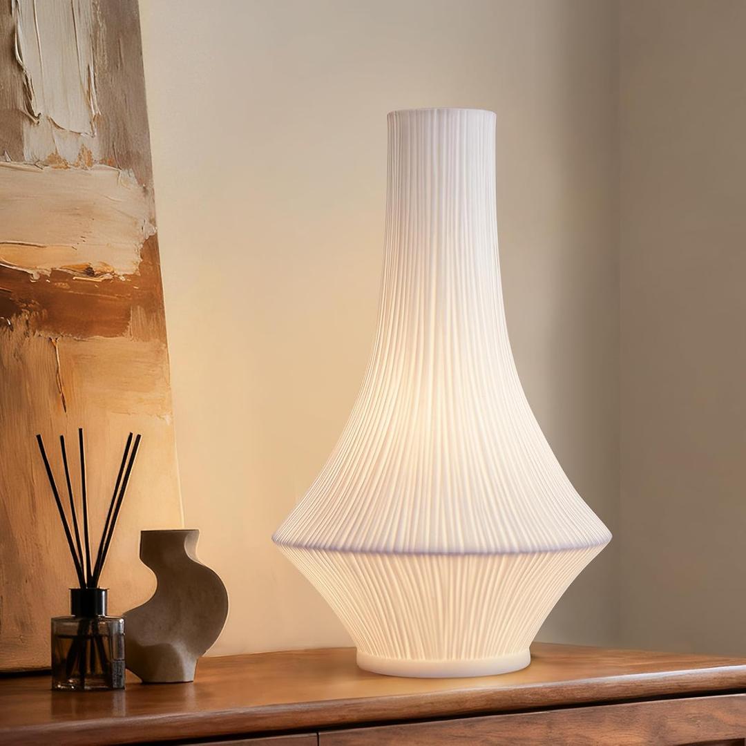 RONDURE 12.3" Modern Ceramic Table Lamp, Modern Bedside Lamps for Bedroom, Living Room and Nightstand, White Translucent Ceramic Shade, Warm Ambient Lighting, Home Decor