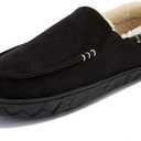NewDenBer Men's Moccasin Slippers Warm Memory Foam Suede Soft Plush Lined Slip on Indoor Outdoor House Shoes (Black)