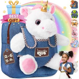 Naturally KIDS Toddler Backpack w Unicorn Toys, 2 Year Old Girl Birthday Gift, 3 Year Old Girl Gift Boy, Toddler Unicorn Toy