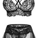 Sexy Lingerie for Women Naughty 3 Piece Lace Bralette, Mini Skirt with G-String Crotchless Lingerie Outfits (Medium, Black)