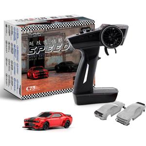 TurboRC 1:76 Mini Sports Car 4CH 2.4GHZ Remote Control Full Proportional RTR Kit with 2 Replaceable Body Shell(C75-Red) (Red-sports)