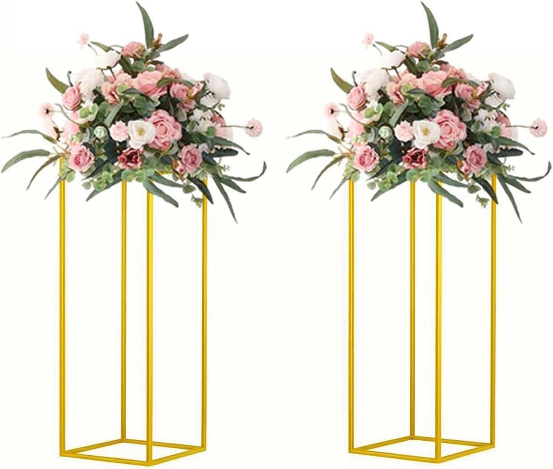23.6inch 2 pcs Column Vases Gold Centerpieces for Table Metal Flower Stand Gold Wedding Centerpieces for Tables Party Floral Stands for Flowers