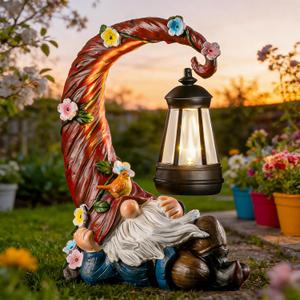 twinbling Garden Gnomes Outdoor Statue with Solar Light, Waterproof Resin Gnome Decor, Funny Garden Sculptures for Patio Lawn Yard, Mom Gifts for Mothers Day Housewarming