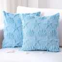 Breling 2 Pcs 18x18 Inch Beach Shells Starfish Theme Faux Fur Pillow Covers Summer Coastal Embroidery Soft Throw Pillows Covers for Bedroom Sofa Holiday Home Decoration
