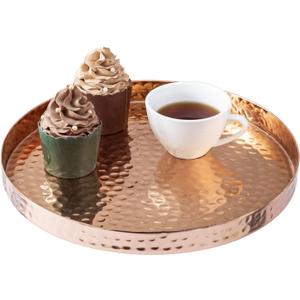 MyGift 11 Inch Deluxe Hammered Copper Round Decorative Tray - Aluminum Plated Serving Display Platter and Vanity Tray - Handcrafted in India MyGift 11 Inch Deluxe Hammered Copper Round Decorative Tray - Aluminum Plated Serving Display Platter and Vanity Tray - Handcrafted in India
