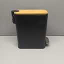 SIDIANBAN Bathroom Trash Can with Bamboo Lid Soft Close and Foot Pedal, Small Rectangular Slim Garbage Can with Inner Wastebasket for Bedroom, Office, Kitchen, 1.3Gal/5L, Black