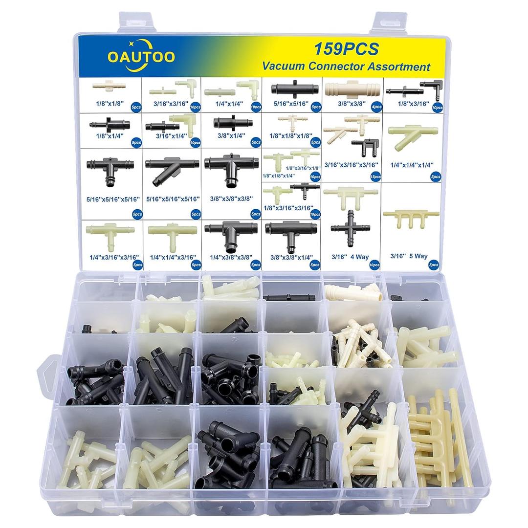 32 Size Automotive Vacuum Tubing Connector Vacuum Tee Connector Assortment Kit 1/8" 3/16" 1/4" 5/16" 3/8"