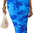 PRETTYGARDEN Women's Summer Maxi Floral Dresses Ruched Bodycon Sleeveless Mesh Formal Wedding Guest Cocktail Split Long Dress (Blue, Small)