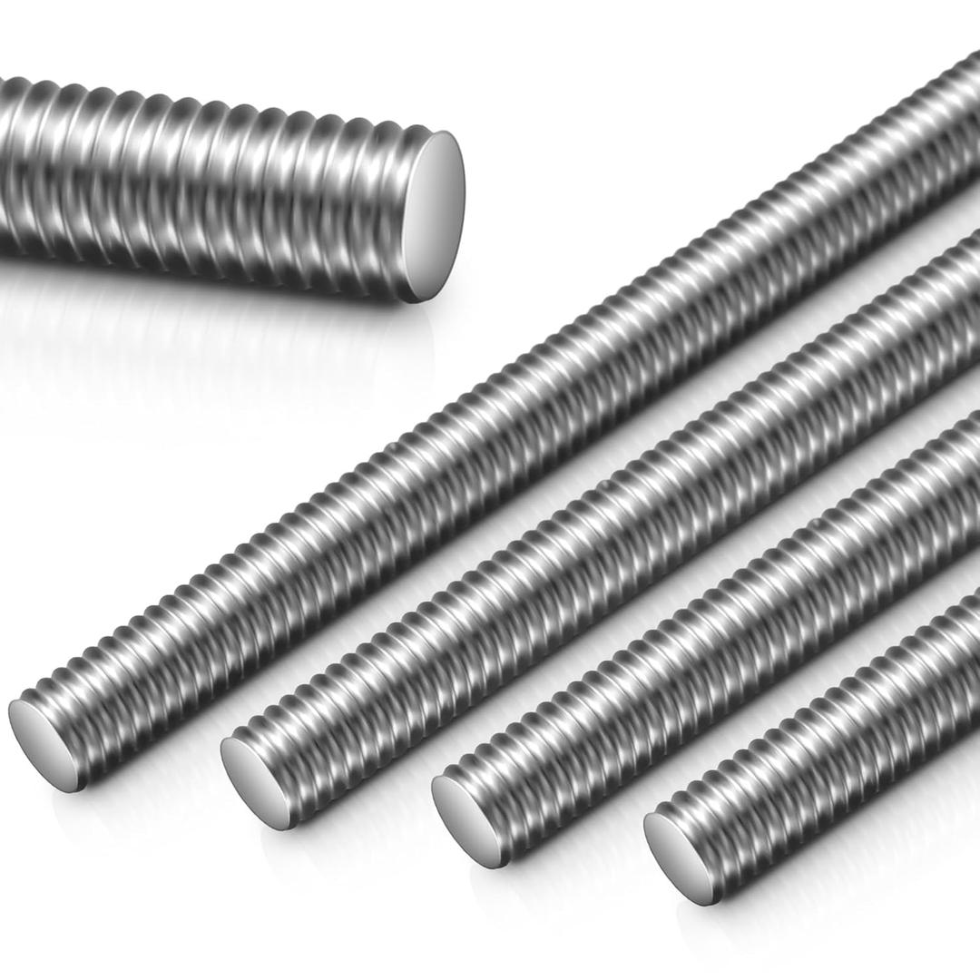 Blulu 4 Pcs 3/8"-16 Fully Threaded Rod, 36" Length, 304 Stainless Steel Long Threaded Screw, Right Hand Threads